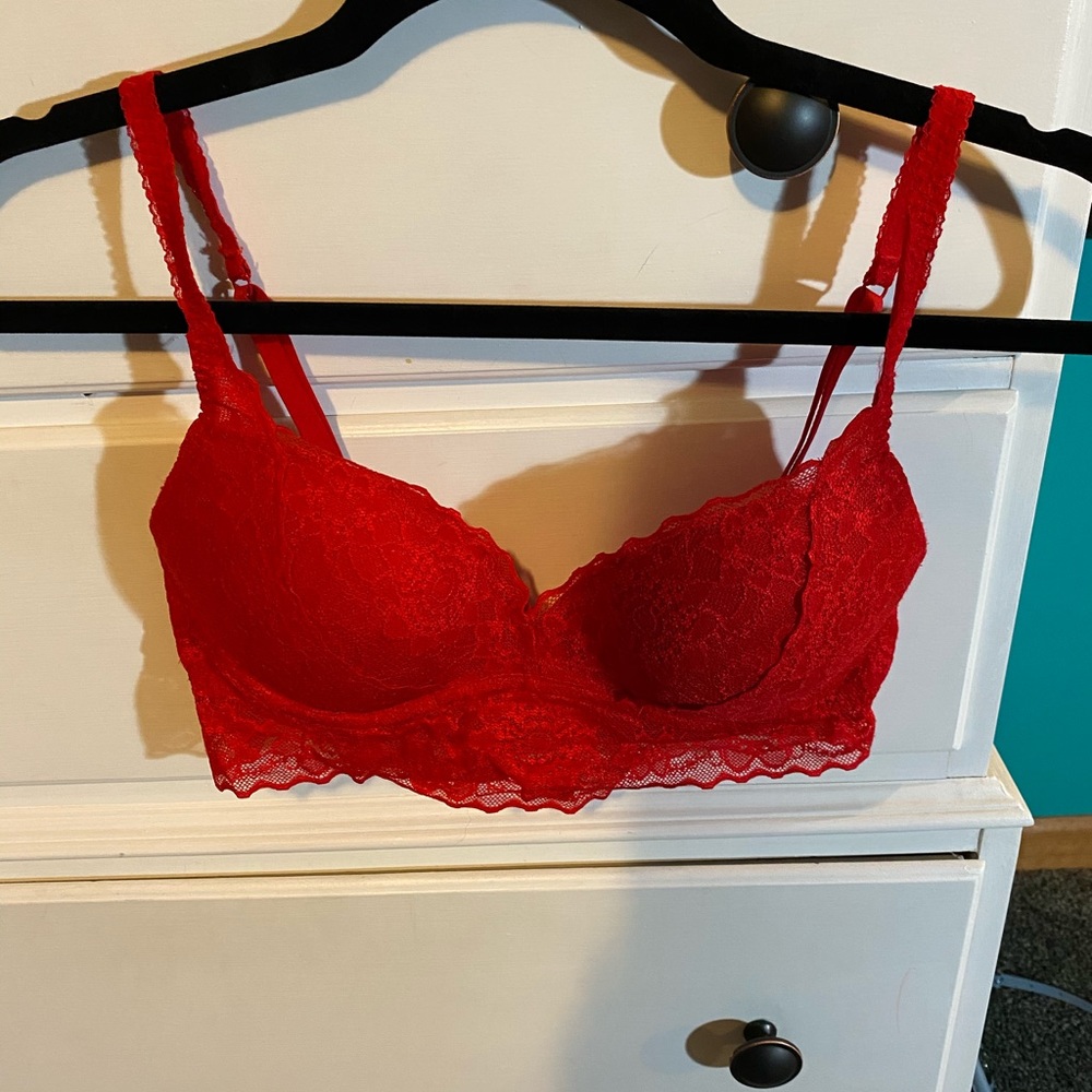 PINK red lace padded bralette